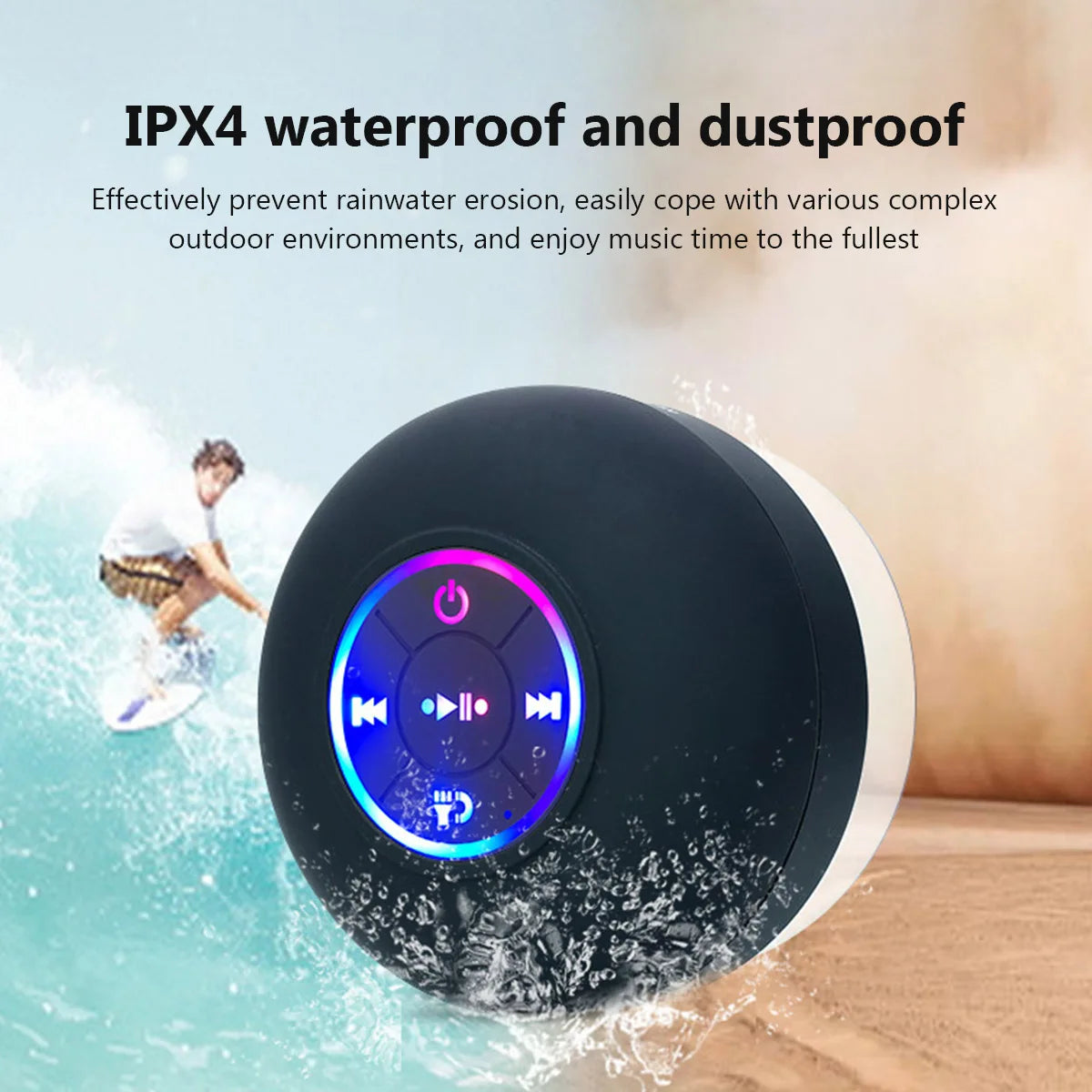 AquaBeat Mini: Waterproof LED Bluetooth Speaker with Powerful Sound & Suction Cup Mount